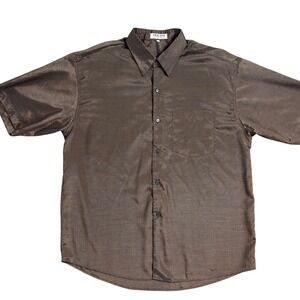 Thai Silk By Apple Men's Short Sleeve Button Up Shirt Brown XL
